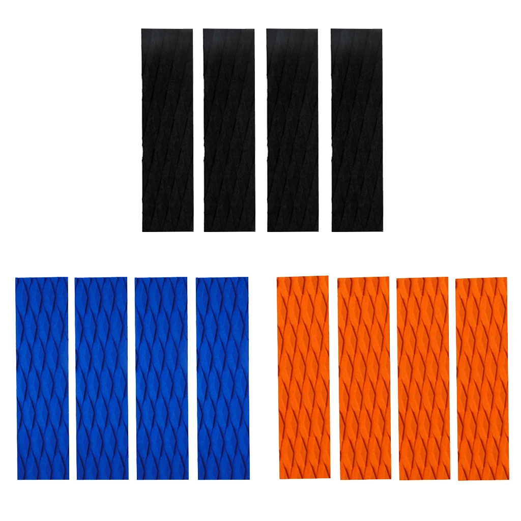 4 Pieces Ultralight EVA Diamond Groove Surfboard Skimboard Traction Pad Tail Pads  Bar Grips - Black / Orange / Blue