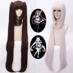 Game Nekopara Cosplay Wigs Chocolat and Vanilla Cosplay Wig Synthetic Hair Perucas Cosplay Wig + Wig Cap