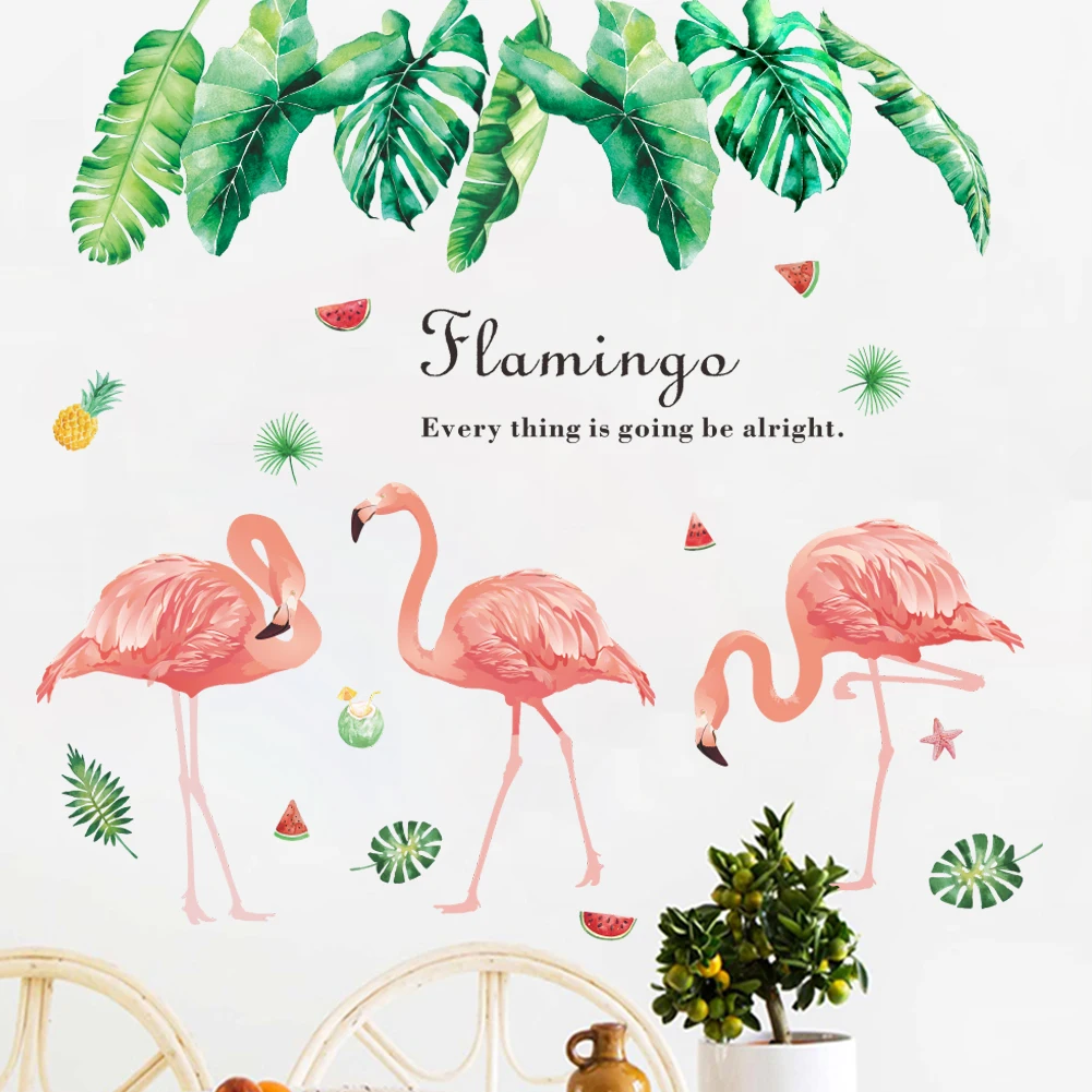 Romantic 3D Cartoon Flamingo Wall Stickers Birds Mural Decals for Kids Rooms Baby Bedroom Nursery Decoration