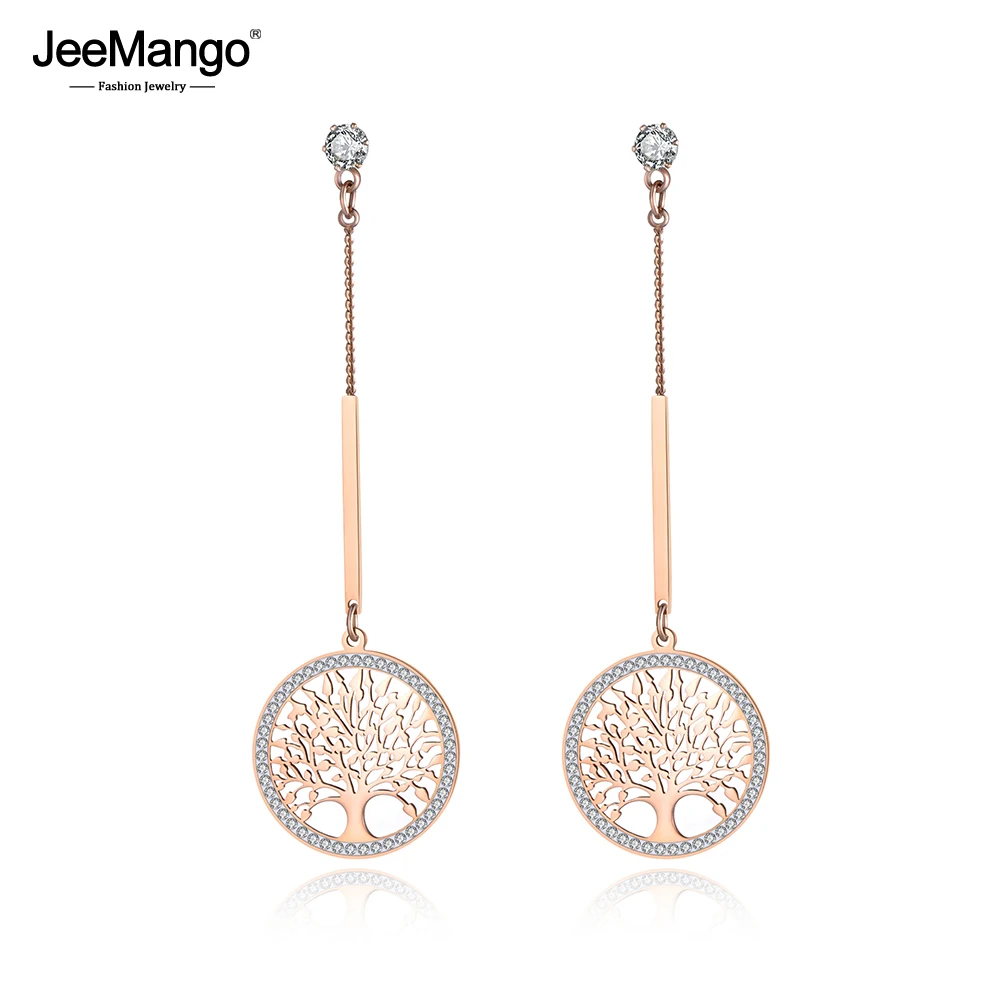 Jeemango Böhmen Edelstahl Blumen Baum Quaste Ohrringe Schmuck trend ige Ton cz Kristall baumeln Ohrringe für Frauen je19123
