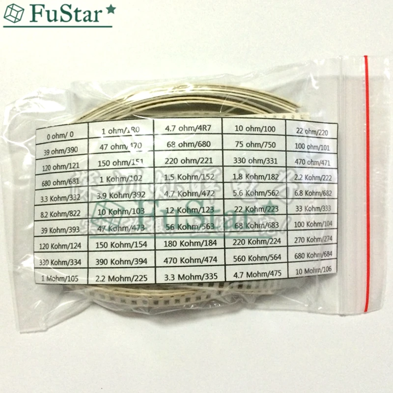 1250PCS/LOT 50 Value 1206 SMD Resistor Kit (0R~10MR) 5% 100% NEW AND ORIGINAL Chip Resistance Assorted Set Resistance Pack