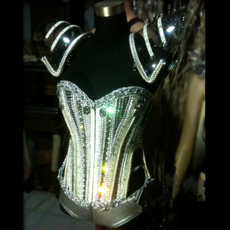 Hot Sale Led Luminous Performance Fashion Show Costumes Growing Female Warrior Armor Singer DJ Clothes Ballroom