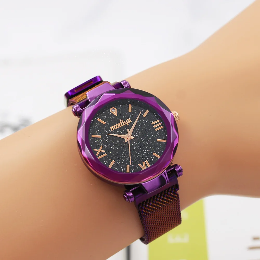 

Fashion luxury women watches magnetic starry sky with shining stone wristwatch with wrist belt