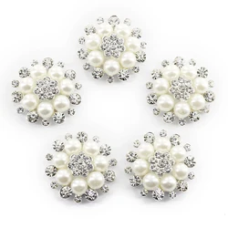 5pcs 30mm Crystal Rhinestone Buttons Pearl Flower Embellishments Buttons Flatback DIY Buckles for Wedding Jewelry Shoes Decor