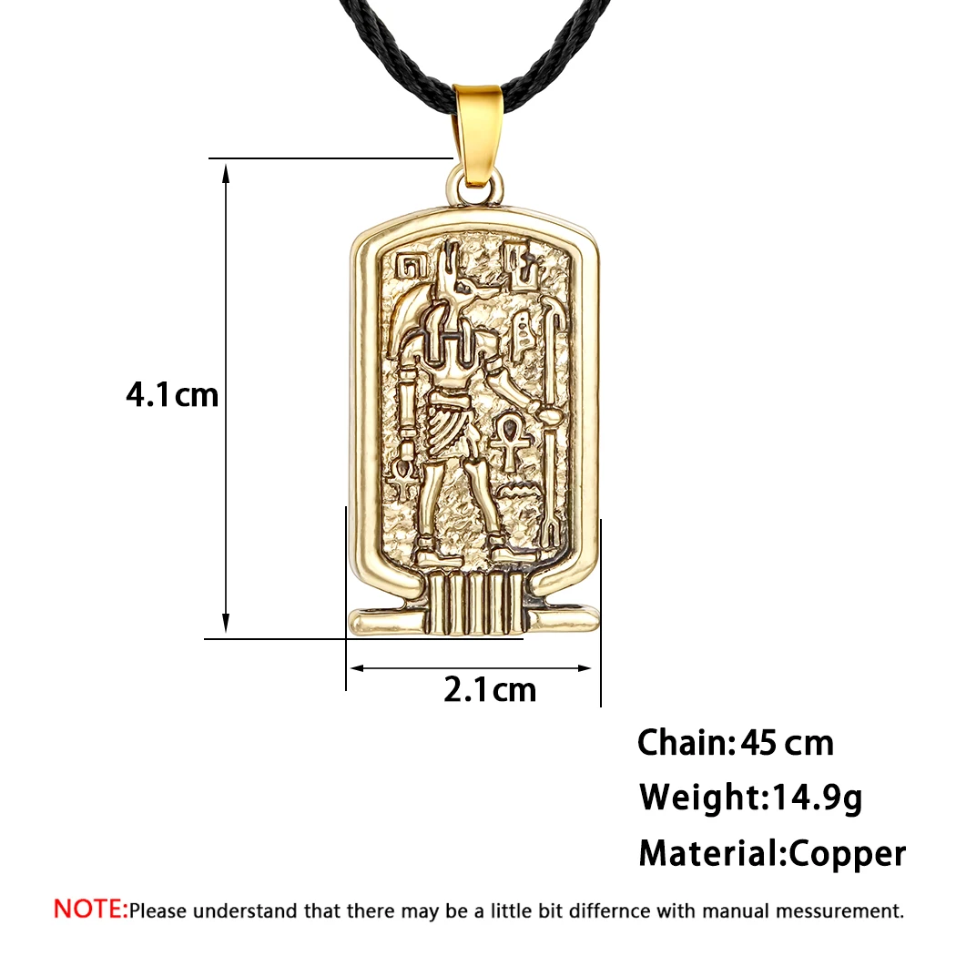 Kinitial Mens Punk Necklaces Egypt Amulet Women Square Tag Anubis Ankh Pendant Necklace Vintage Collare Religious Symbol Jewelry