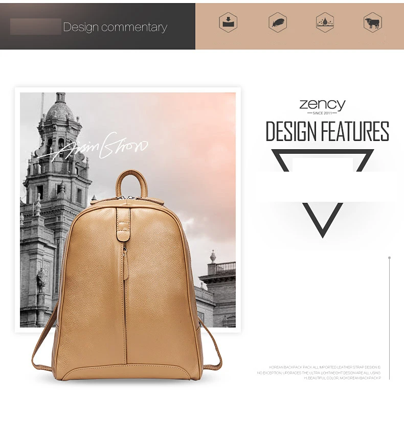 Zency Damen-Rucksack aus 100% Echtleder, Modischer Bronze-Rucksack mit Großer Kapazität und Vielen Taschen, Einfacher Tagesrucksack für die Arbeit – Detail 19