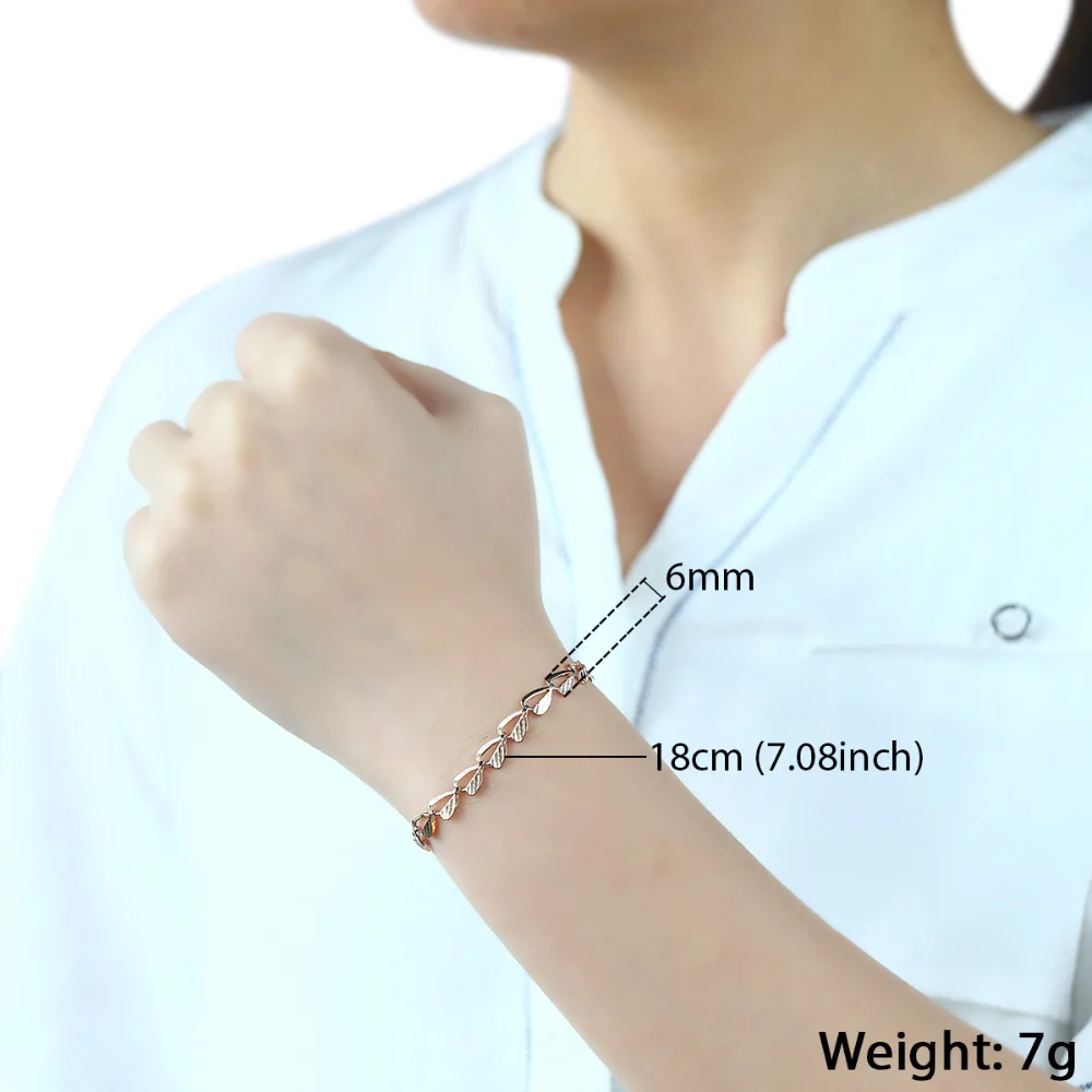 Trendsmax 585 Rose Gold Color Bracelet for Women Heart Link Chain Link Bracelet Fashion Gifts for Women Gifrls 6mm 18.5cm GB424