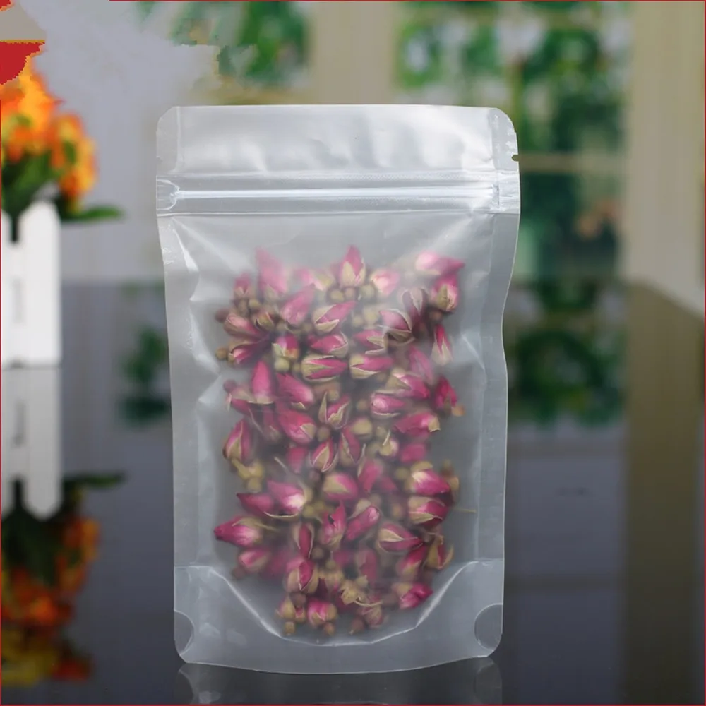 Matte Clear Plastic Zipper Bags Stand Up Food Packaging Pouches Thicken Self Sealing Poly Bag for Nuts Tea Storage 9x13m 100pcs