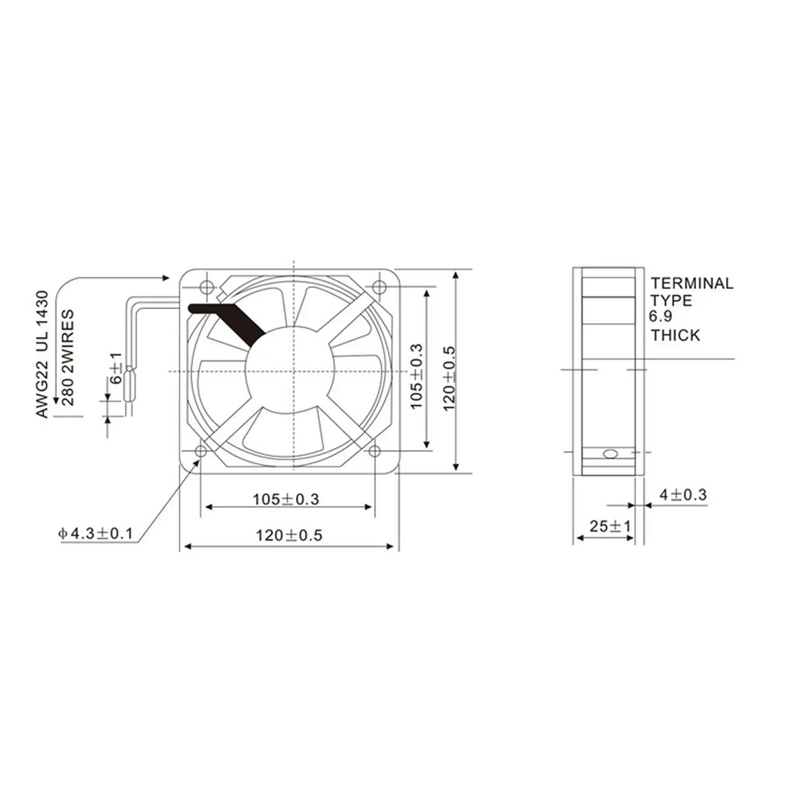 220V Ac 120X120X25 Mm Axiale Radiator Fan 61CFM 2100 Rpm Kogellager Hoge Snelheid