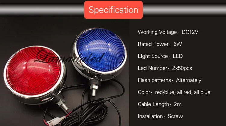 red blue round 2X50led High bright police motorcycle led strobe lights patrol motorbike front flash warning lamp 12V