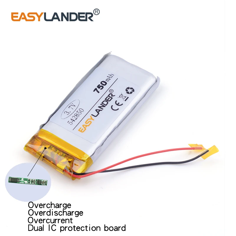 Bateria recarregável do polímero do Li-íon do lítio, para DVR, GPS, MP3, telefone celular, tabuleta, 3.7V, 750mAh, 542850