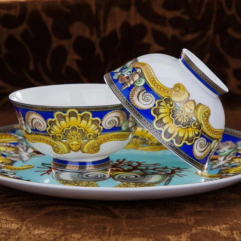 Luxury Blue Ocean Bone China Dishes Plates Western Clubhouse Upscale Heart Of The Sea Ceramic  Tableware Decorative Plate