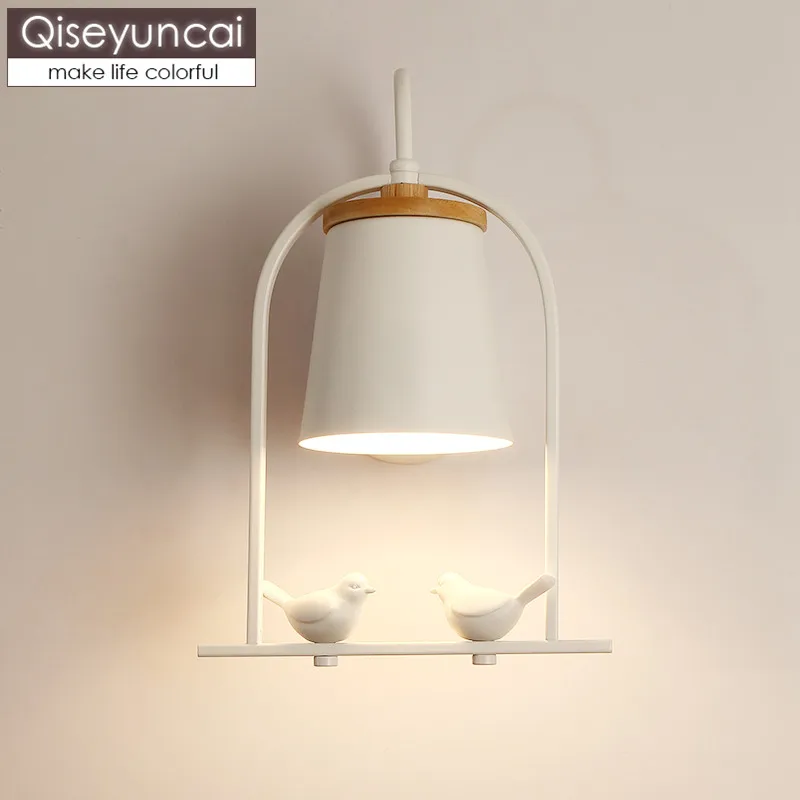 

Qiseyuncai Nordic modern living room birdie wall lamp TV wall bedroom bedside minimalist creative aisle log wall lamp