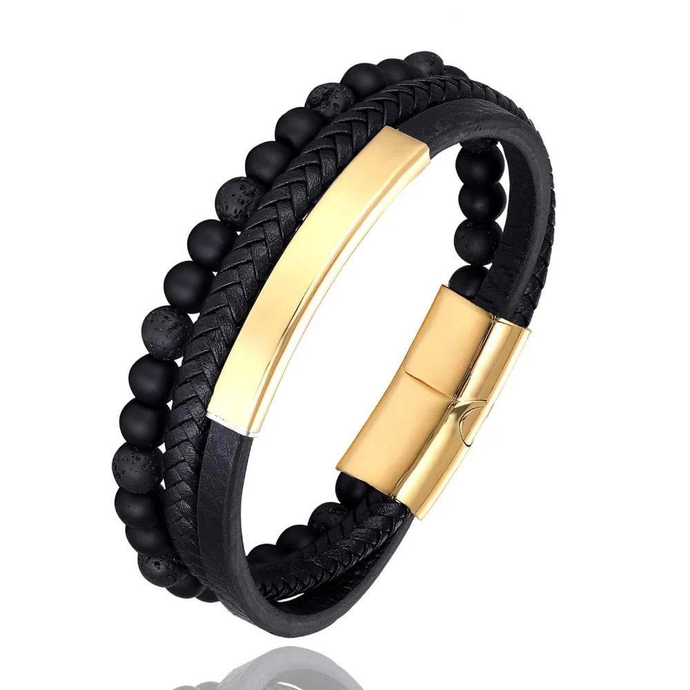New Stainless Steel Stone Beads Bracelet Stainless Steel Accessories Tiger Stone Men Bangle Punk Leather Women handmade Jewelry image 6