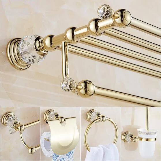 New brass and crystal Bathroom Accessories Set,Robe hook,Paper Holder,Towel Bar,Soap basket,towel rack,towel ring, bathroom sets