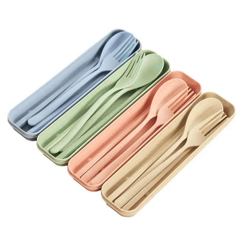 Fashion home wheat straw gift cutlery set children's portable spoon fork chopsticks three-piece gift LX7356