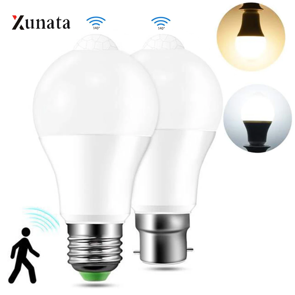 Smart Motion Sensor LED Bulb Light 110V 220V B22 E27 LED Lamp PIR Motion Detection Body Induction Auto ON/OFF 6W 12W Led Bulbs