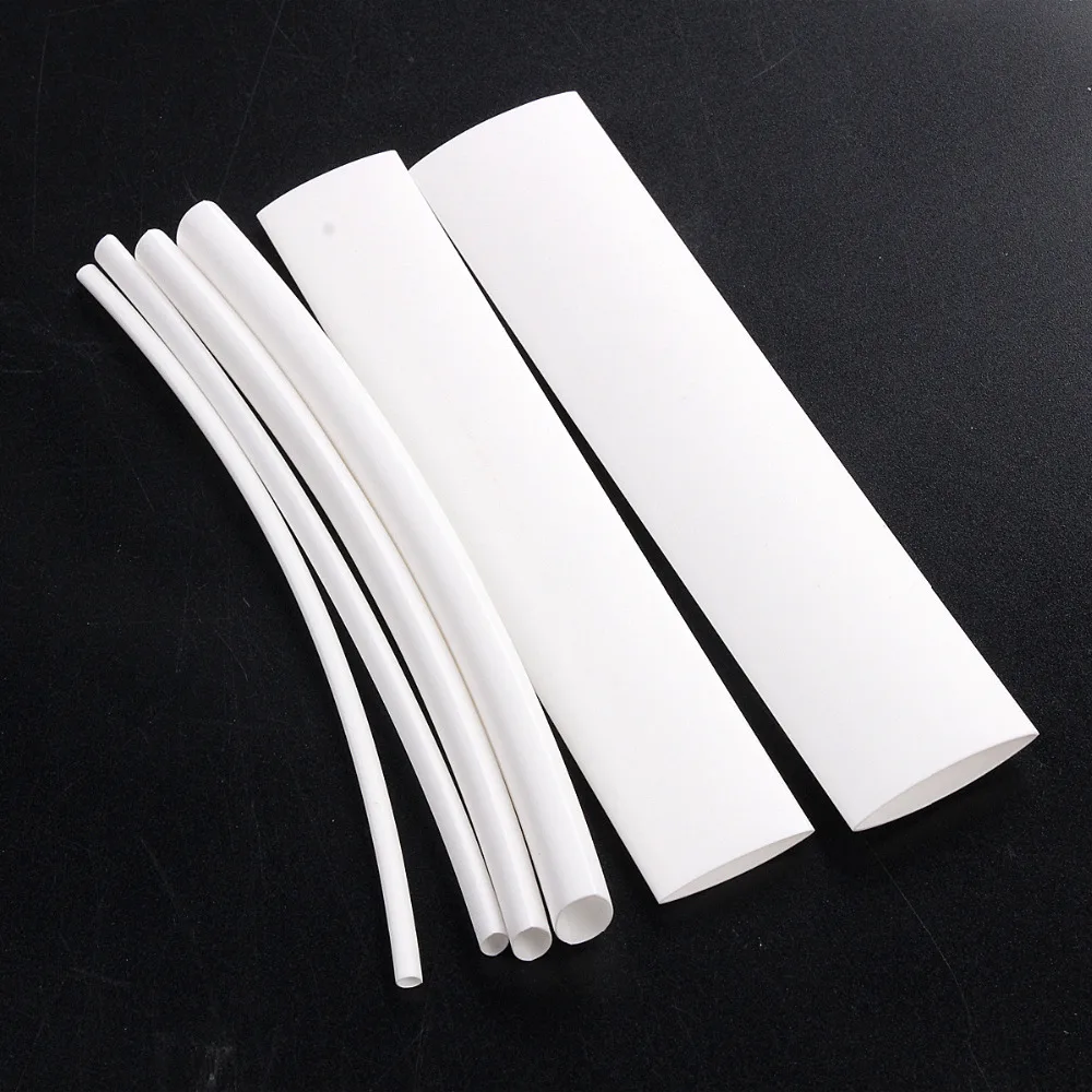 100pcs White Shrinkable Sleeving Tube Heat Shrink Tubing Polyolefin Ratio 2:1 Electrical Equipment Wrap Tube 6 Sizes With Box