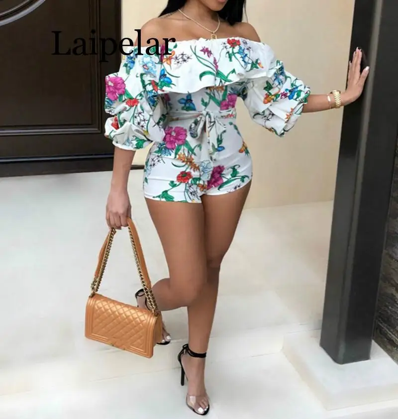 Laipelar – combishort Sexy à volants pour femmes, épaules dénudées, dos nu, Body, style Boho, salopette de plage, short moulant, combinaison pour femmes