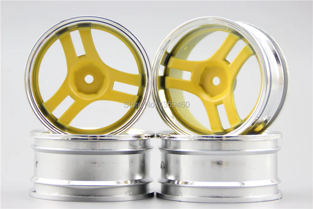 4pcs 1/10 Touring&Drift  Wheel Rim T3S1CY(Chrome+Painting Yellow) 12mm offset  fits for 1:10 Touring&Drift Car 1/10 Rim 10167