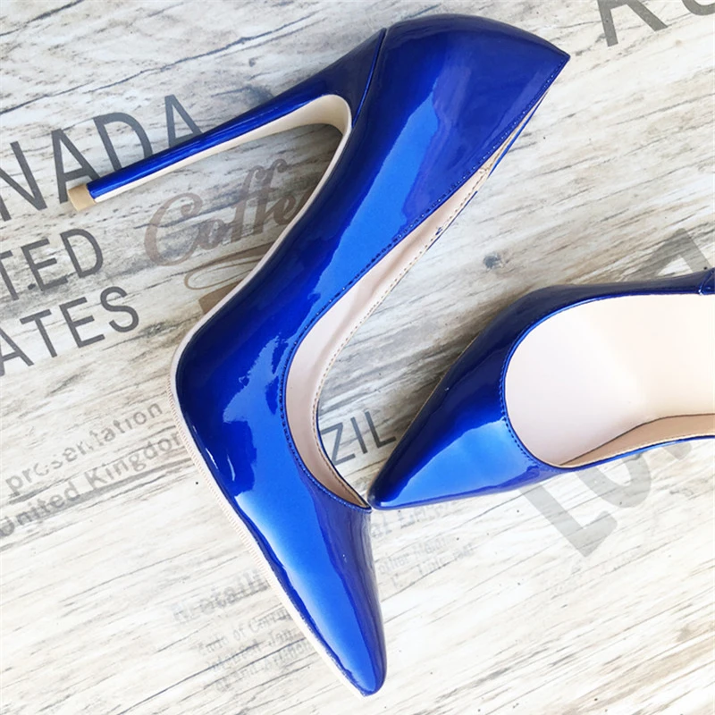 Blue Sexy Women High Heels Shoes Stiletto 12 cm Pumps Blue Pointed Toe Woman Shoes Party Plus Size 34-45 QP044 ROVICIYA image 5