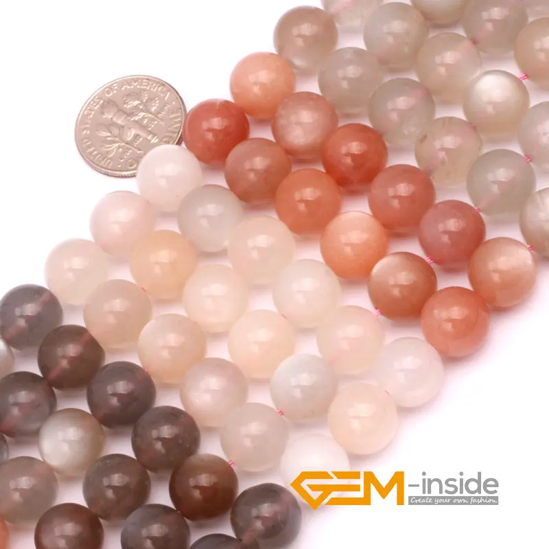 Natual Gem Stone Multi-Color Moonstone Round Beads For Necklace & Bracelet Jewelry Making Strand 15\