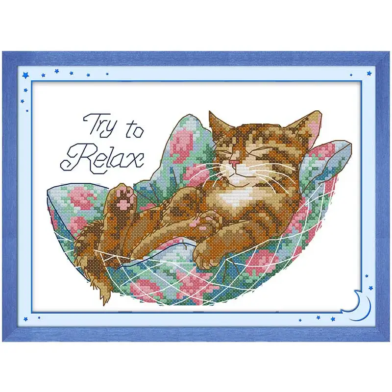 Sleeping Cat Patterns Counted Cross Stitch Set DIY 11CT 14CT 16CT Stamped DMC Cross-stitch Kit Embroidery Needlework Home Decor