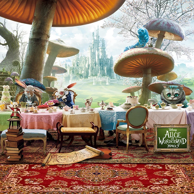 Allenjoy Backgrounds filming Alice Wonderland Mushroom Rabbit Cat Castle Carpet backgrounds for photo studio background vinyl