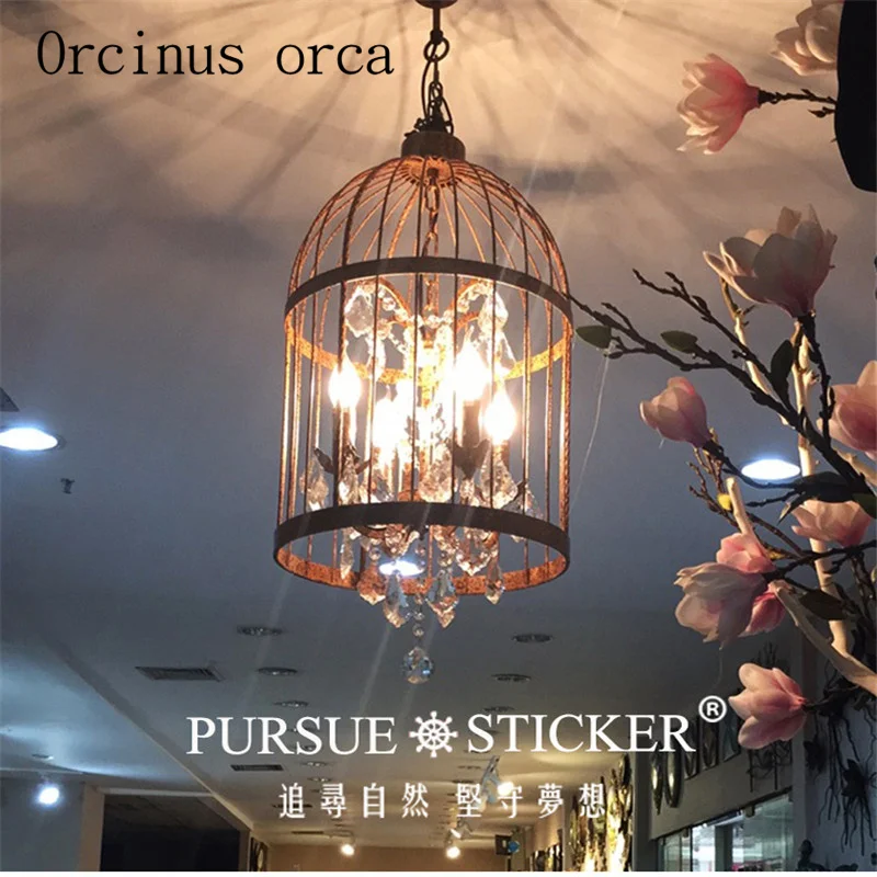 

Nordic American Industrial Village retro living room bedroom den restaurant creative crystal chandelier Birdcage lamp AC110-240V