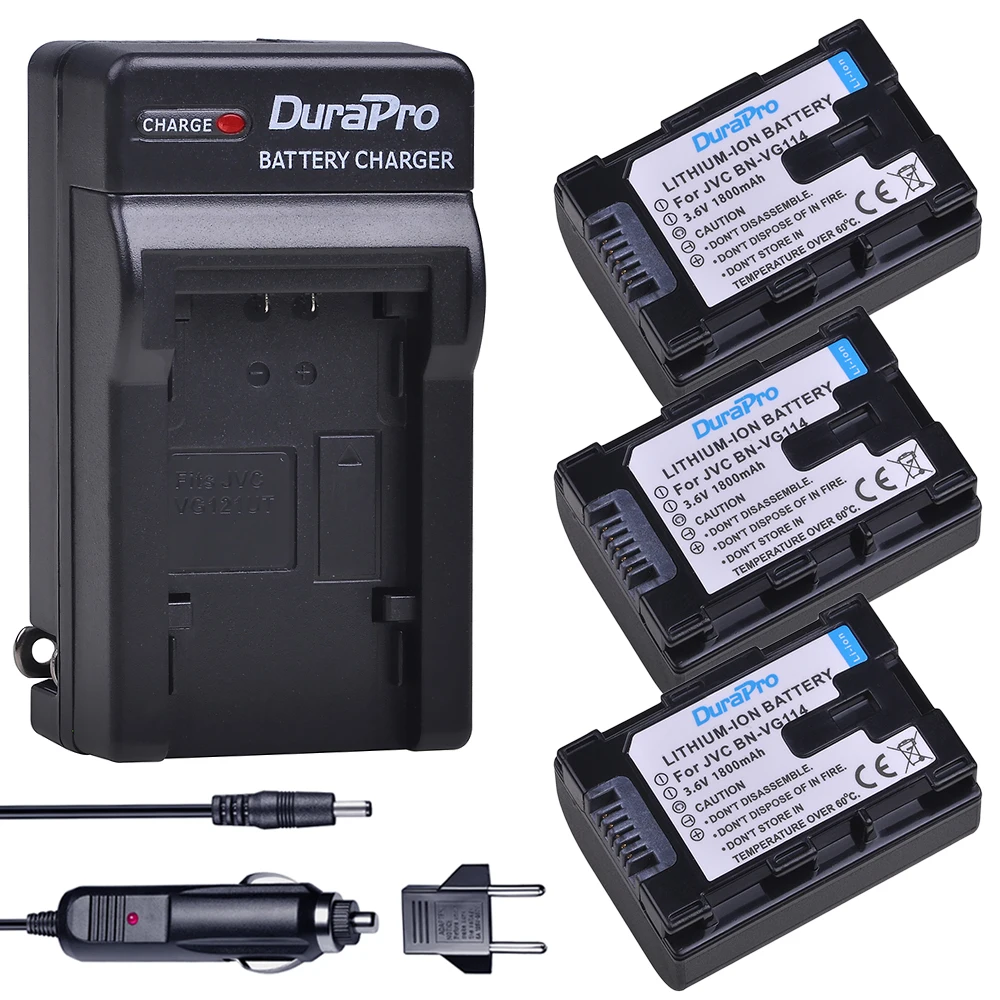 

DuraPro 3pcs BN-VG114 Battery + Car Charger for JVC BN-VG107 BN-VG107U BN-VG108U BN-VG108E BN-VG114U BN-VG114US