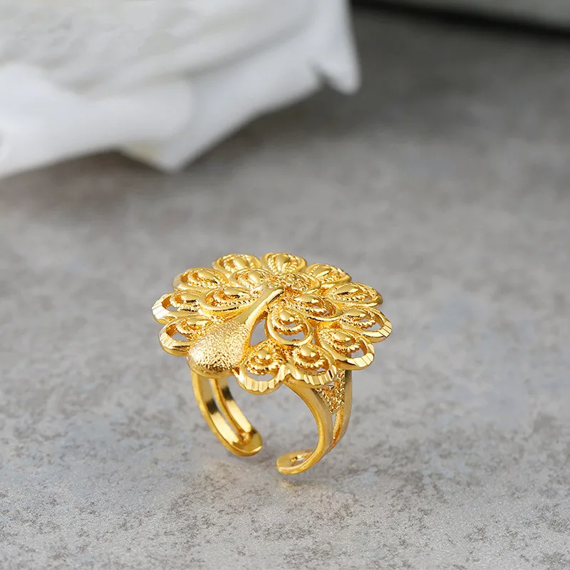 Vintage peacock open screen ring  yellow  fashion women opening ring