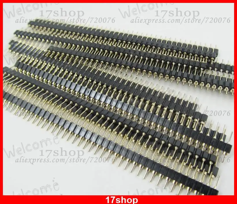 100pcs Gold Round 40pin Male single row 0.1inch 2.54mm pitch PCB Panel Pin Header