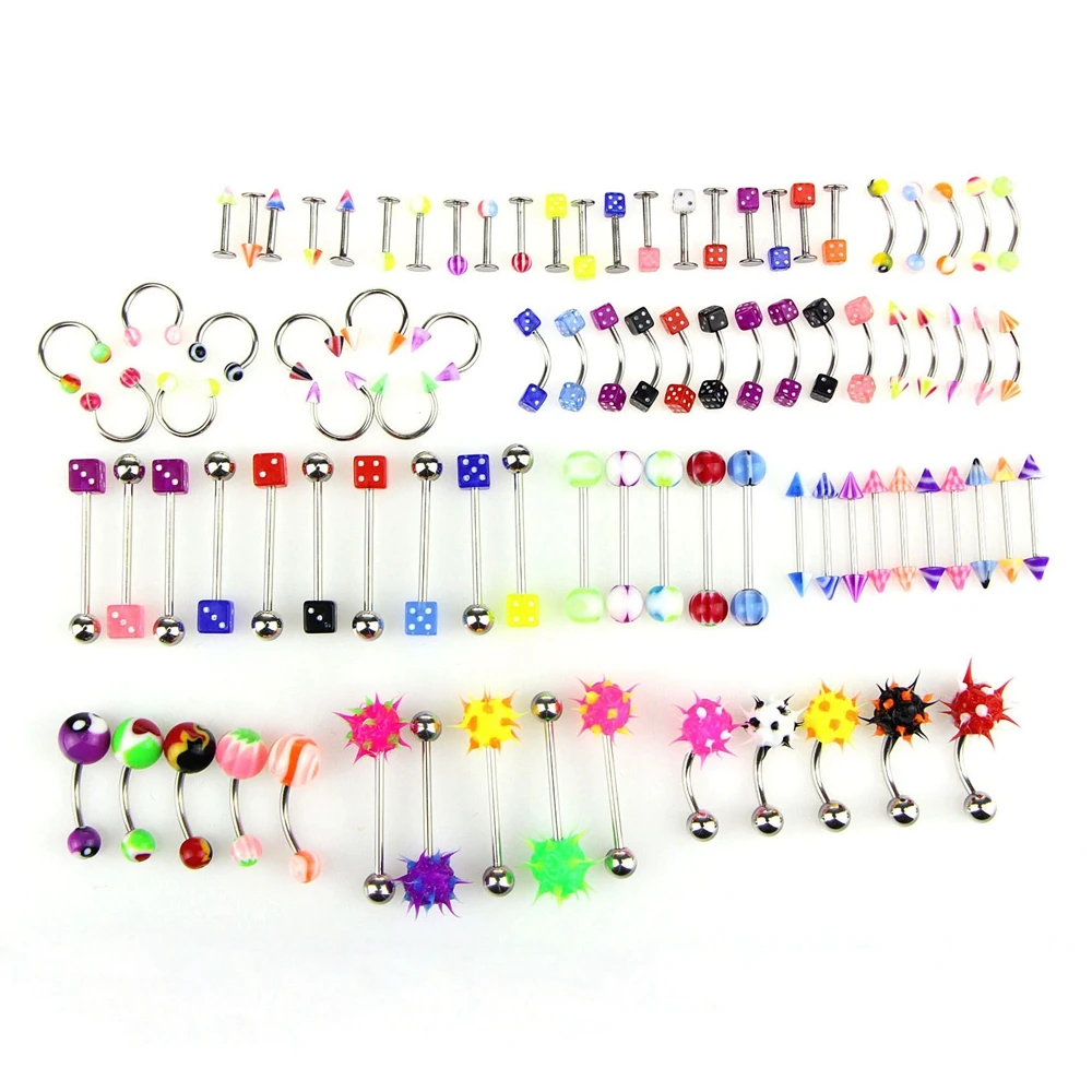 110pc Titanium Plating Belly Button Ring Navel Piercing Nombril Ombligo Mix Design Nose Tongue Stud Nipple Lip Ring Body Jewelry