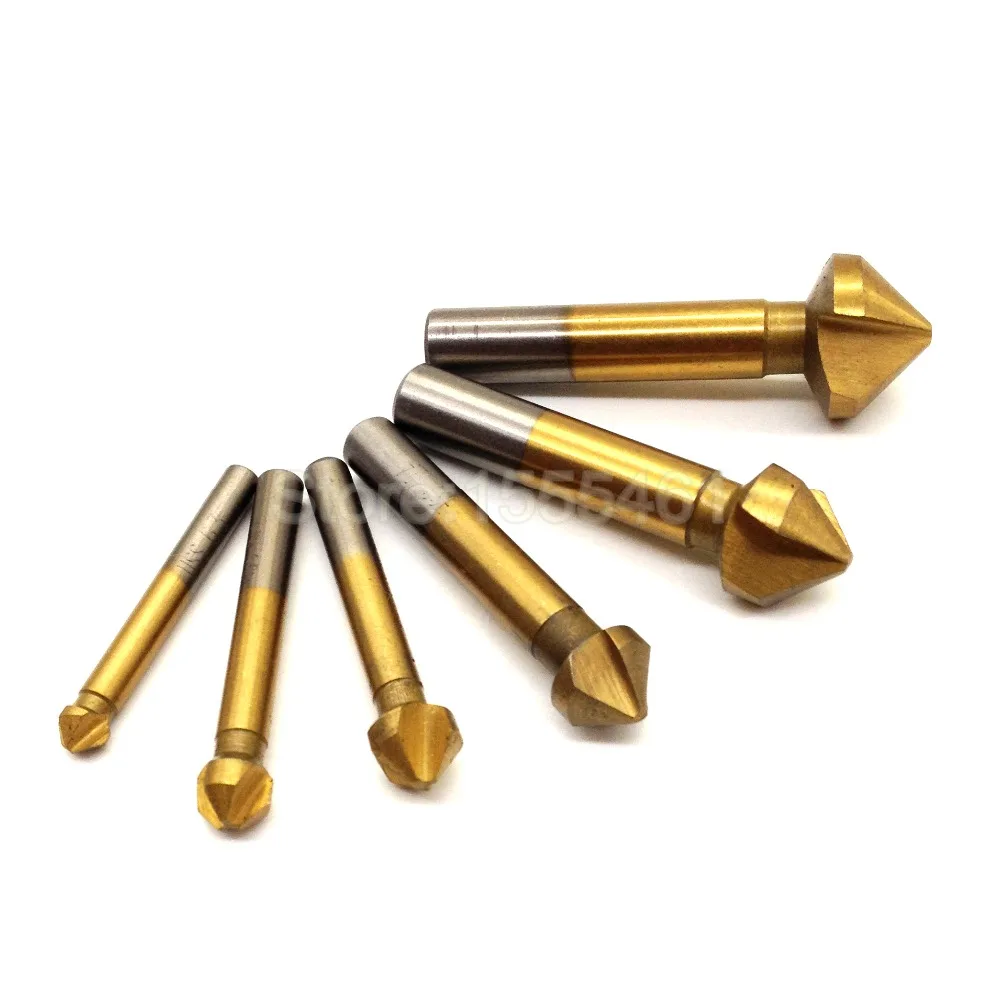 

New 6pcs 90 Degree 3 flute Titanium Coated Chamfer Chamfering End Mill Milling Cutter Bits For Wood Metal Drill Bit