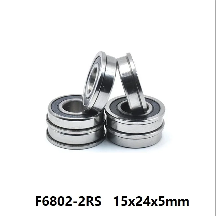 200pcs/lot flange bearing F6802-2RS F6802RS F6802 2RS 15x24x5 mm rubber sealed deep groove ball bearings 15*24*5 mm