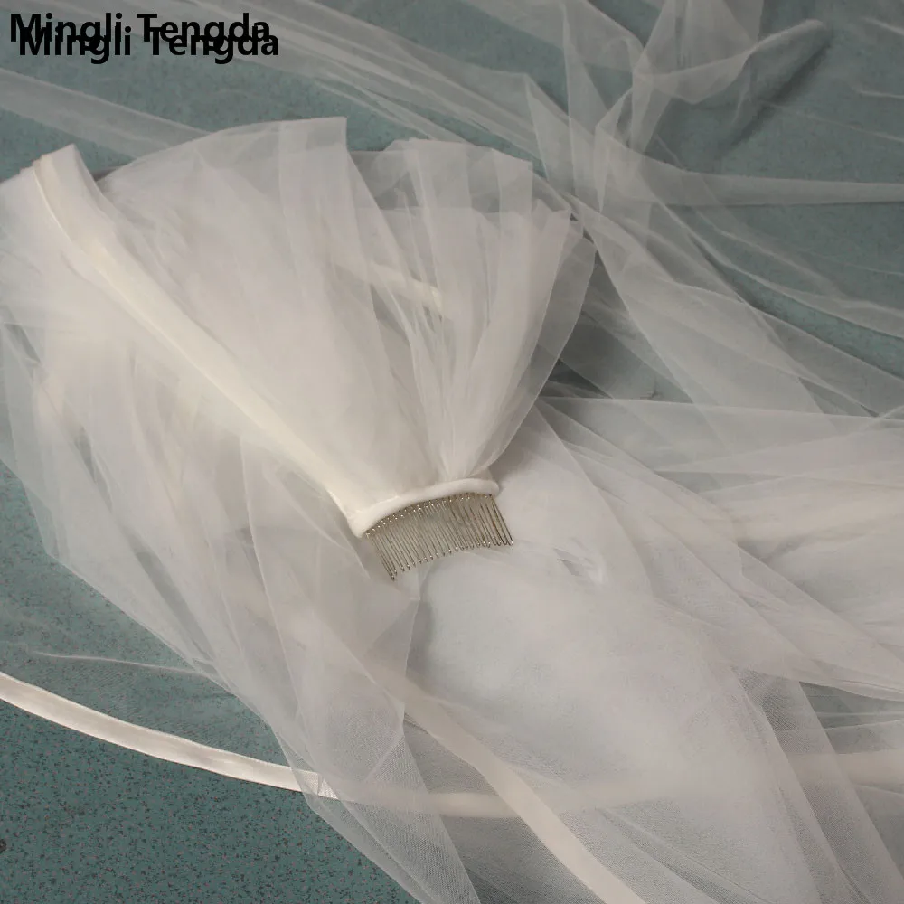 Mingli Tengda Avorio/Bianco Velo Da Sposa In Raso Bordo Uno Strato di 3 M di Lunghezza 3 M di Larghezza Velo Da Sposa Elegante della signora Cattedrale Velo Pettine di Metallo