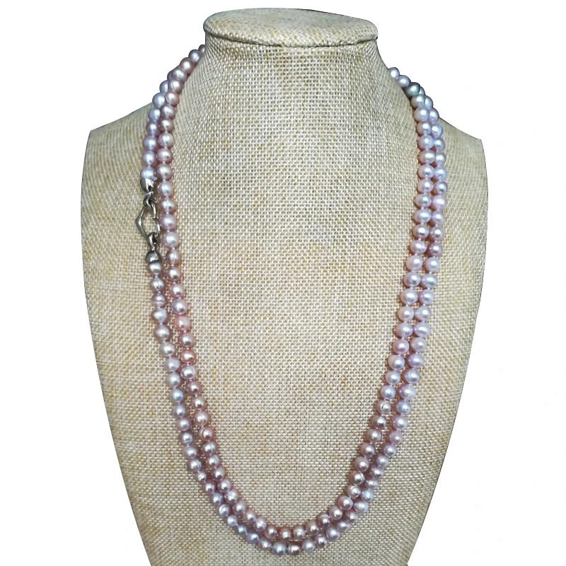 48 inches 7-8 mm Long Chain Natural Lavender Round Freshwater Pearl Necklace