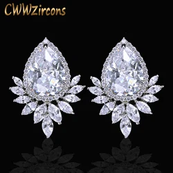 CWWZircons Brand Trendy Diamante Women Ear Jewelry Silver Color Sparkling Big Teardrop Cubic Zirconia Earrings CZ377