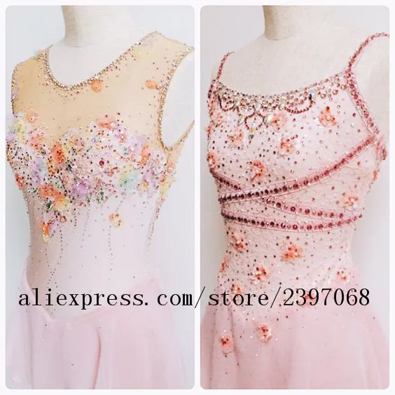 

pink figure skating dresses for women competition ice skating dress custom spandex crystals kids ice clothes free shipping B432