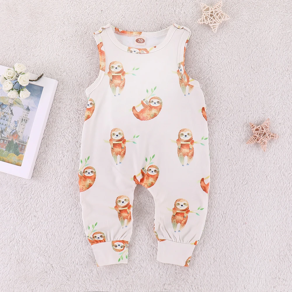 New born baby boy girl rompers sleeveless Cute Cartoon sloth Children Infant boys girls jumpsuit babe kids clothes