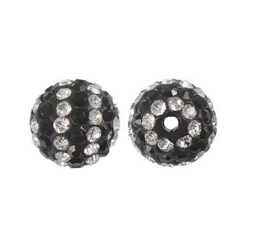 1000pcs/lot DIY Jewelry CZ Rhinestone Crystal 10MM beads For Pave Disco Balls beads STRIPE White - Black Color