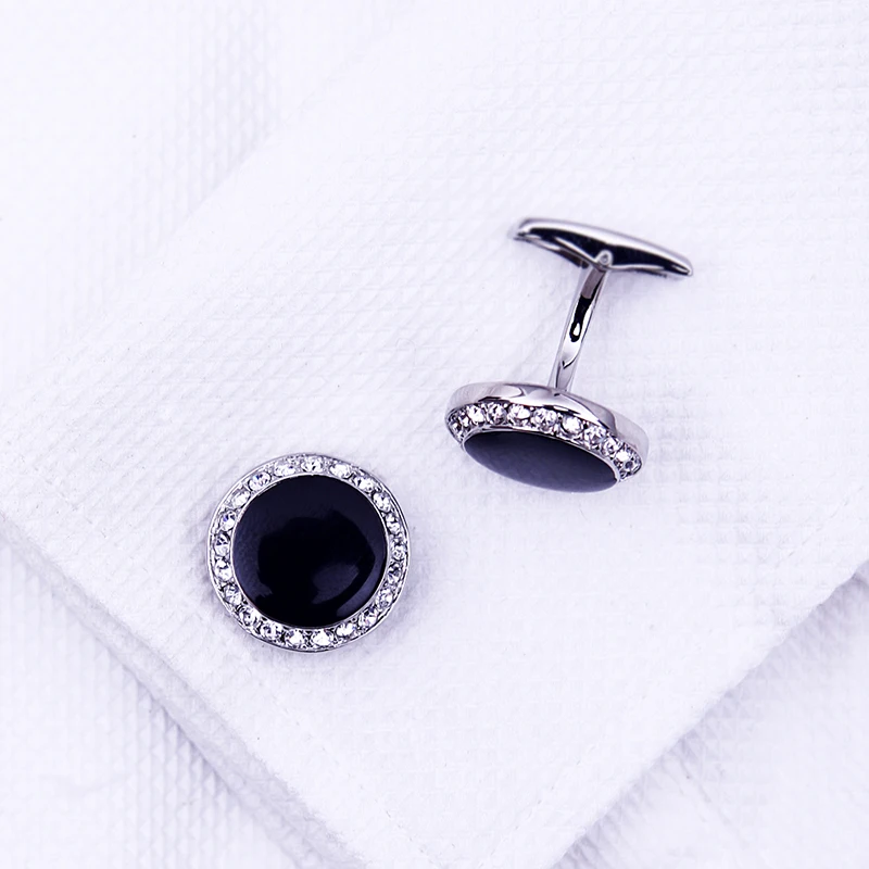 KFLK Jewelry French shirt  Black cufflink for mens Brand Crystal Cuff link Wholesale Round Button High Quality guests