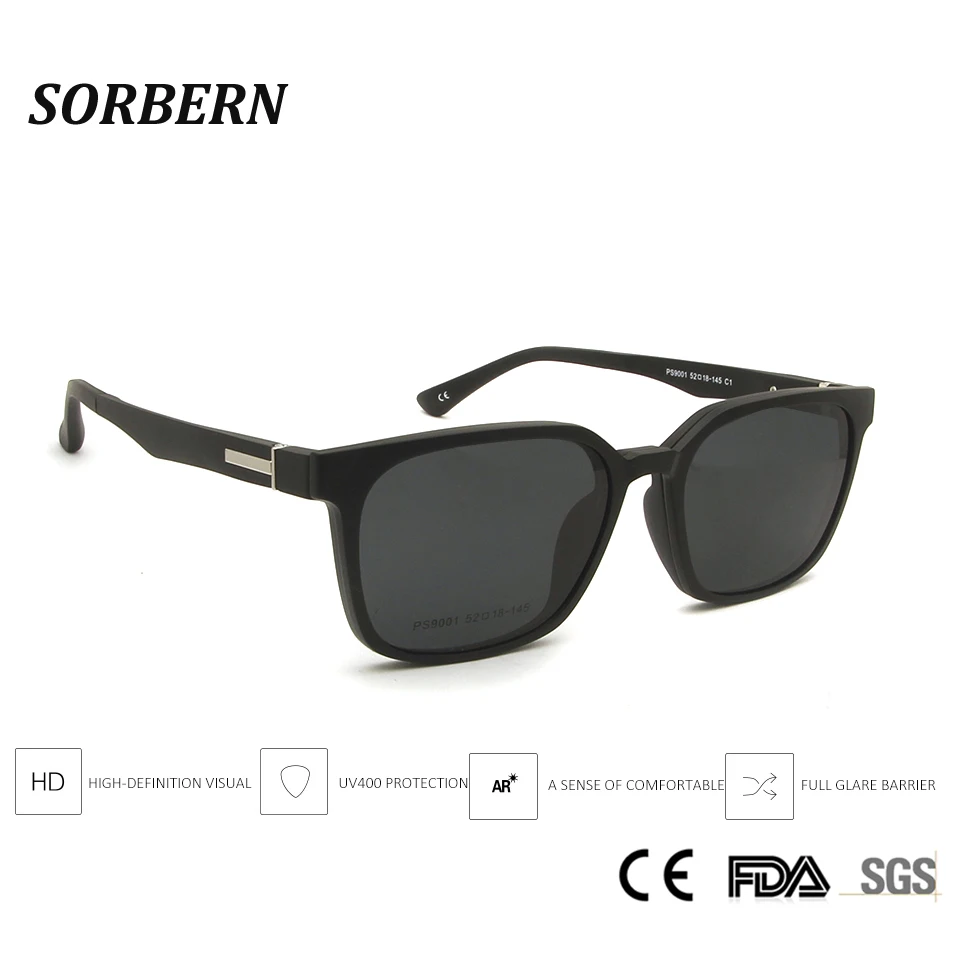 

SORBERN Unisex Ultralight TR90 Optical Frames Magnetic Clip On Sunglasses Nerd Style Polarized Lens Men Women Magnet Eyeglasses