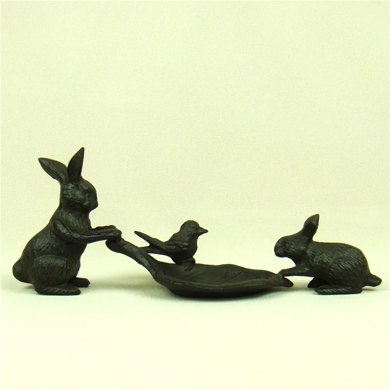 

Creative Cast Iron Rabbit Rings Dish Decorative Metal Left Necklace Rack Jewelry Organizer Ornament Gift and Craft Accessories