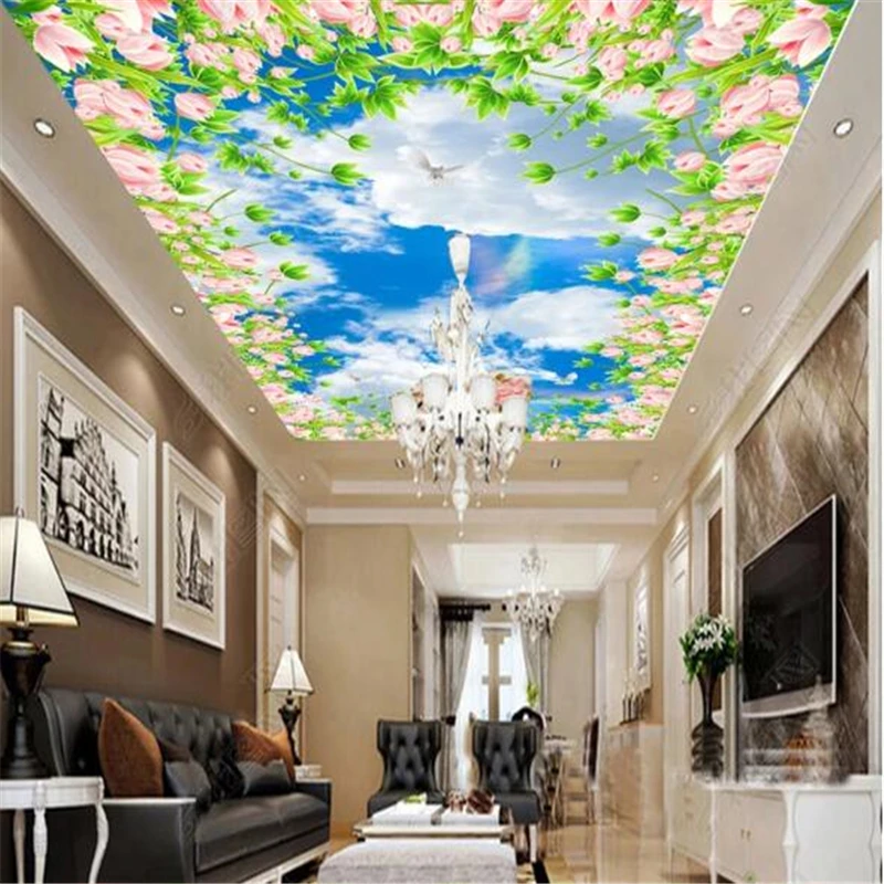 Blue sky white clouds dream Ceiling wallpaper waterproof self-adhesive bedroom 3D floor tiles Custom 3D wallpaper papel tapiz