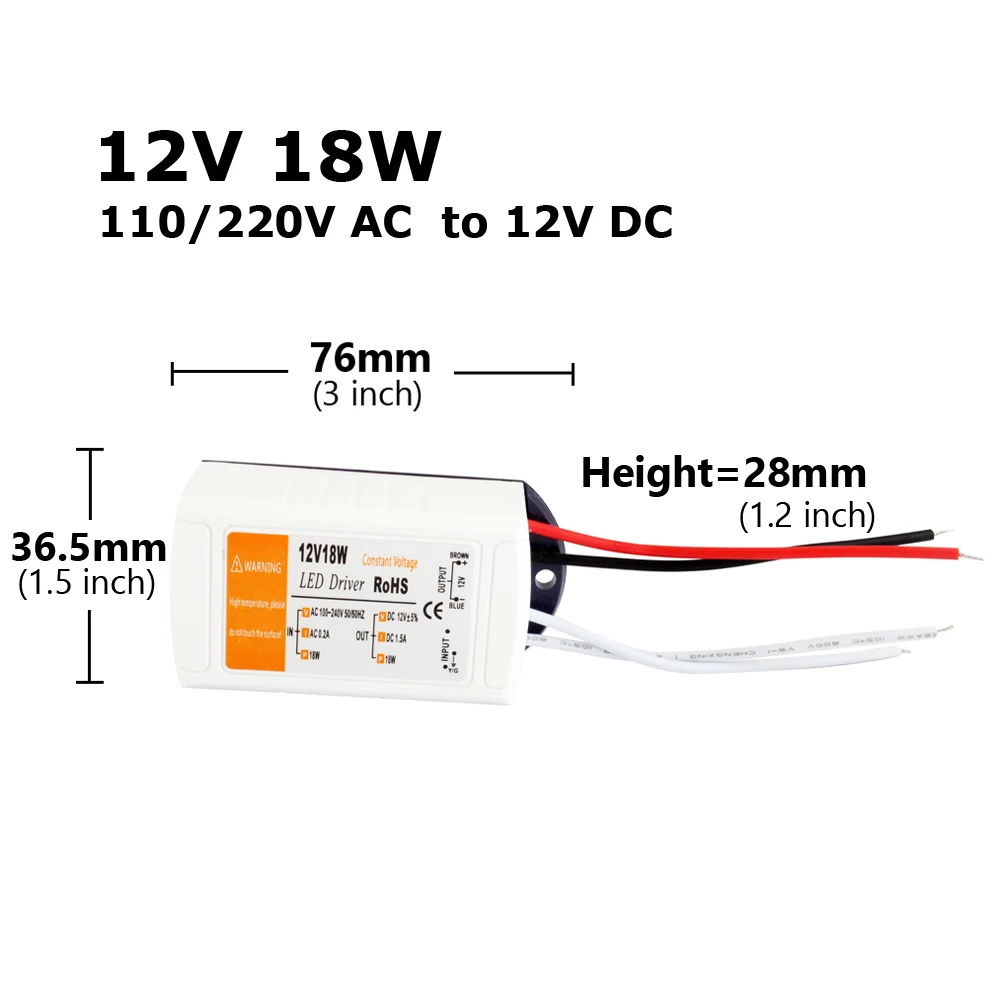 DC12V Power Supply AC 110V 220V to 12V LED Power Transformer Adapter 18W 28W 48W 72W 100W 12 Volt LED Driver for LED Strip Light