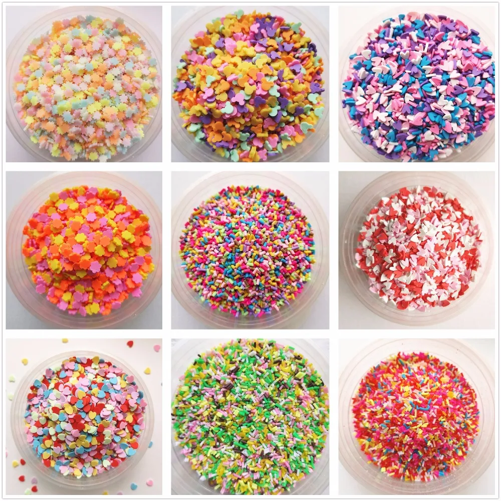 Felico100g/bag Polymer Clay Slime Fake Sprinkles Filler DIY Supplies Candy Cake Dessert Mud Decoration Toys Accessories