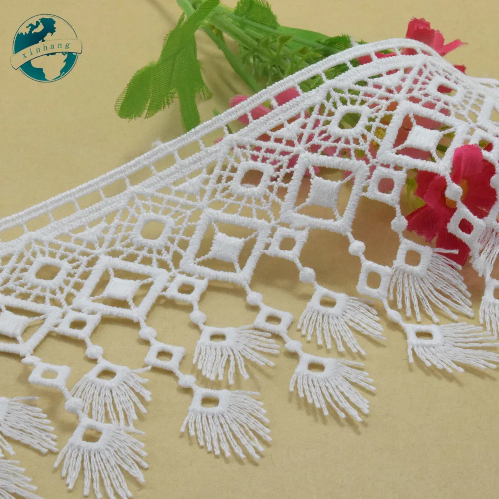 9cm Width White Polyester Embroidery French Lace Ribbon Fabric Guipure Diy Trims Warp Knitting Sewing Curtain Accessories#3746