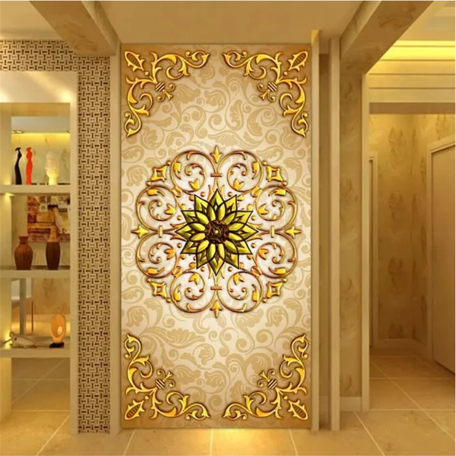 Custom Double-Sided 3D Flower Carving Art Wallpaper Marble Oil Painting Vase Design Embossed Living Room Porch Screen home Decor