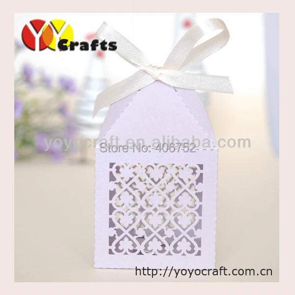 

50pcs Free shipping Laser Cut Weding Gift Mini Candy Boxes with Ribbon,